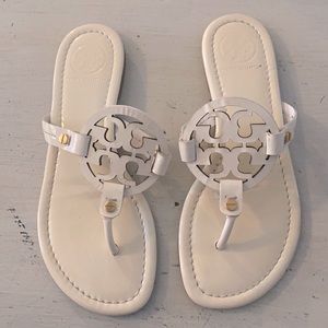 White Miller Patent Leather Thong Sandals